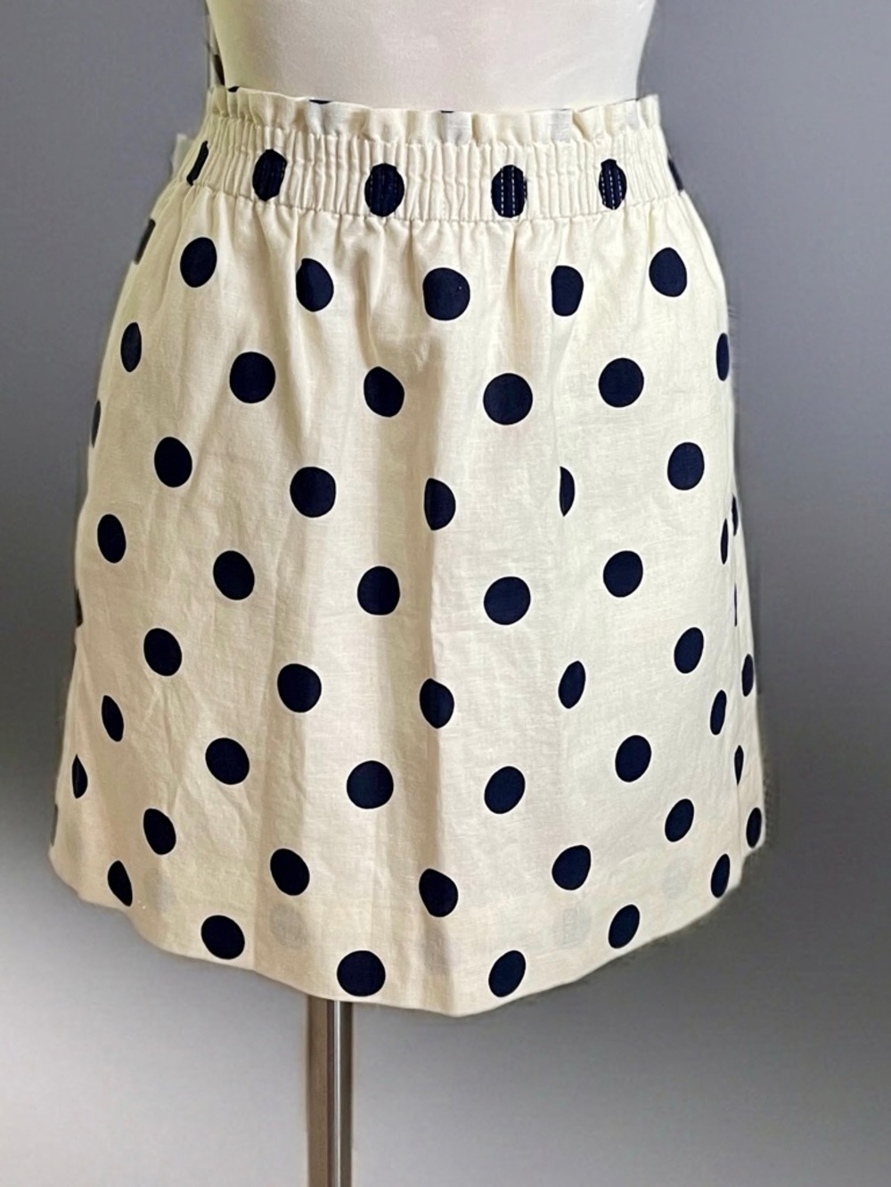 NWOT J. Crew Navy Polka Dot A-Line Skirt Sz 10 Linen Classic City Chic Business